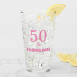 50 And Fabulous Pink Stylish Birthday Gift Favour Glass<br><div class="desc">Designed with elegant & simple pink text templates,  this is perfect for the 50th birthday party celebrations or gifts or party favours!</div>