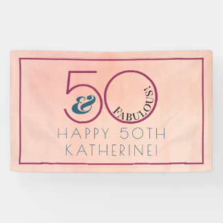50 and Fabulous Pink Typography Birthday Party Banner