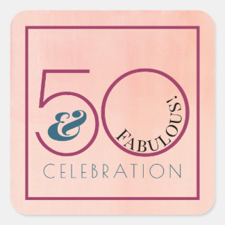 50 and Fabulous Pink Typography Birthday Party Square Sticker