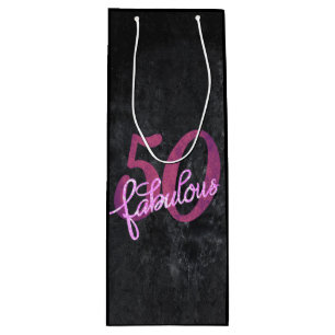 50 and Fabulous Plum Purple and Pink Grunge Wine Gift Bag