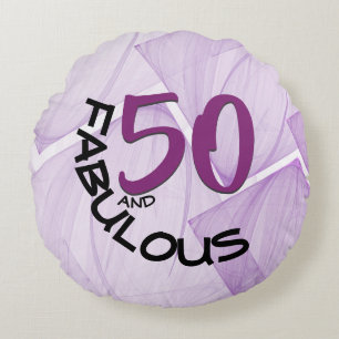 50 and Fabulous Purple Birthday Typography Round Pillow