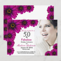 50 and Fabulous purple Floral 50th Photo Birthday
