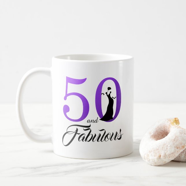 50 and Fabulous Purple Foil 50th Birthday Coffee Mug (With Donut)