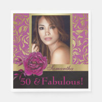 50 and Fabulous Purple Gold Damask Photo Birthday