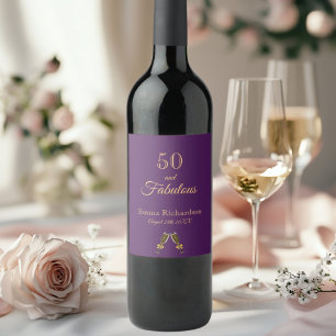 50 and fabulous purple gold name fun wine label