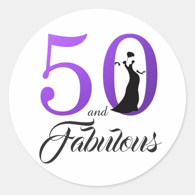 50 and Fabulous Purple | Typography 50th Birthday Classic Round Sticker (Front)