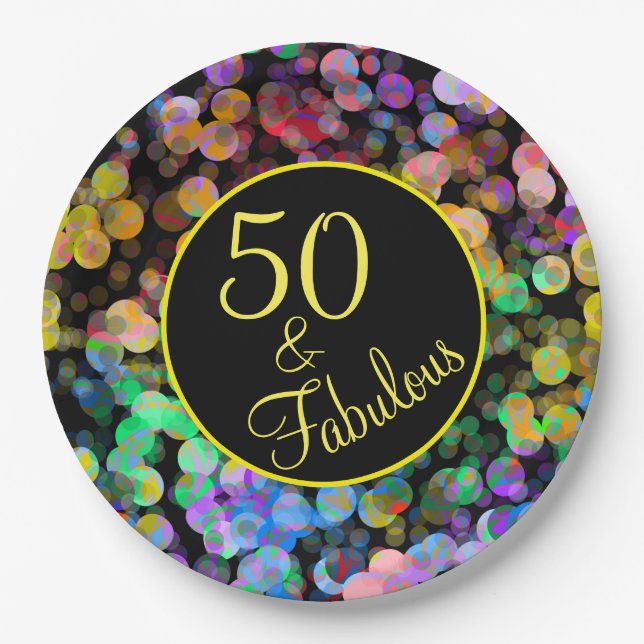 50 and Fabulous Rainbow 50th Birthday Party Paper Plate (Front)