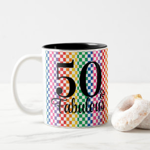 50 and Fabulous Rainbow Checkered Nurse Mug