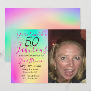 50 and Fabulous Rainbow Colourful Birthday Invitation