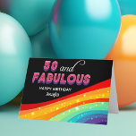 50 and Fabulous Rainbow Custom Chic 50th Birthday Card<br><div class="desc">Dazzle your friend with this bright rainbow 50 and Fabulous personalized birthday card. Pink and purple bold typography above a colourful rainbow with faux sparkles creates a stunning custom card.  The modern black background really makes your fun colour choices pop and stand out for a diva.</div>