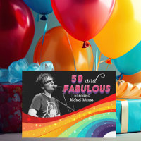 50 and Fabulous Rainbow Gay Pride Photo Birthday