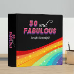 50 and Fabulous Rainbow Sparkle Birthday Album Binder<br><div class="desc">This bright rainbow 50 and Fabulous binder is a gorgeous way to plan your birthday party or collect memories to store inside after the big event. Pink and purple bold typography above a colorful rainbow with faux sparkles to create a stunning look on a bold black background. Coordinate with matching...</div>