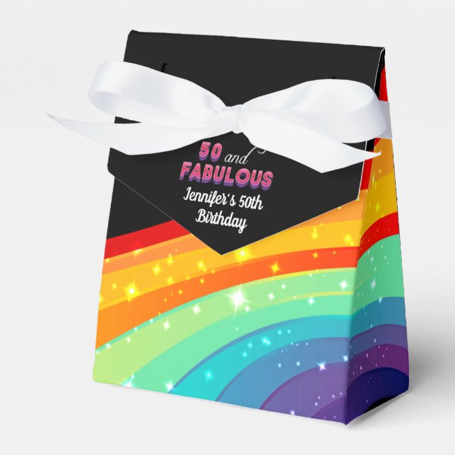 50 and Fabulous Rainbow Sparkle Birthday  Party Favor Box (Front Side)