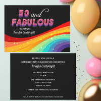 50 and Fabulous Rainbow Sparkle Pink Text Birthday