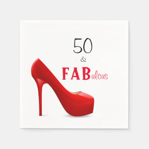 50 and Fabulous Red and Black 50th Birthday Napkin