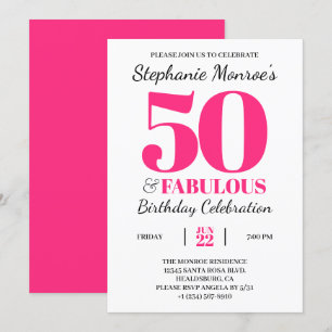 50 and Fabulous Retro Pink Typography Birthday Invitation