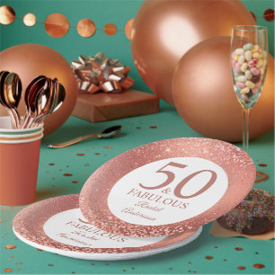 50 and Fabulous Rose Gold 50th Birthday Party Paper Plate