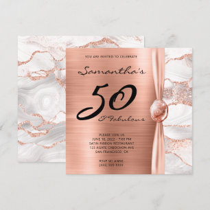 50 and Fabulous Rose Gold and White Agate Birthday Invitation