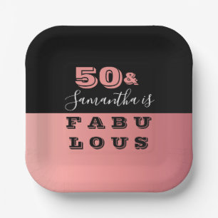 50 and Fabulous Rose Gold Birthday Party Paper Plate