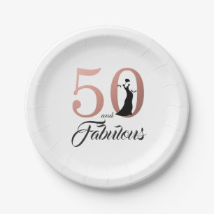 50 and Fabulous Rose Gold Birthday Party Paper Plate