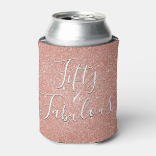 50 and Fabulous Rose Gold Blush Pink Glitter Can Cooler
