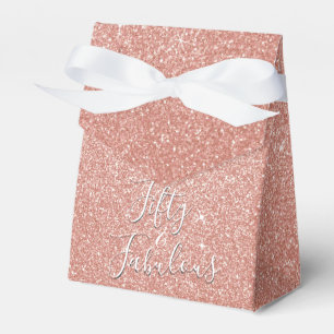 50 and Fabulous Rose Gold Blush Pink Glitter Favor Box