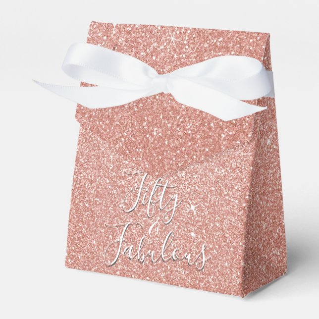50 and Fabulous Rose Gold Blush Pink Glitter Favor Box (Front Side)