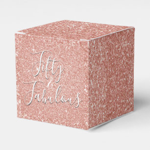 50 and Fabulous Rose Gold Blush Pink Glitter Favor Box