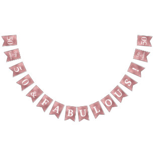 50 And Fabulous Rose Gold Bunting Flags