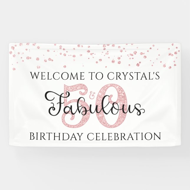 50 AND FABULOUS Rose Gold Confetti Banner (Horizontal)