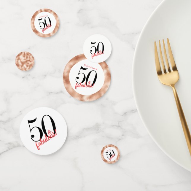 50 and Fabulous Rose Gold Fiftieth Birthday Confetti (Group)