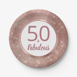 50 and Fabulous Rose Gold Glam 50th Birthday Party Paper Plate
