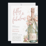 50 and Fabulous Rose Gold Script 50th Birthday Invitation<br><div class="desc">This modern and elegant 50 and Fabulous Rose Gold Script 50th Birthday Party Invitation is perfect for your loved one who's turning fifty! It features a watercolor champagne bottle decorated with pearls, delicate blush pink flowers that's tied with a blush pink bow. It's fonts are trendy yet classic, feminine and...</div>
