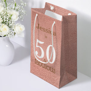50 and Fabulous Rose Gold Simple 50th Birthday Small Gift Bag