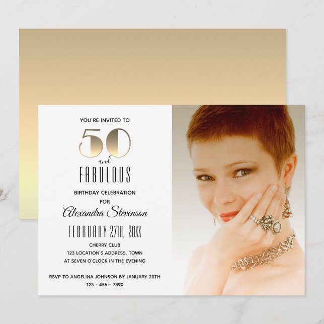 50 and Fabulous Simple Elegant Gold 50th Birthday Invitation (Front/Back)