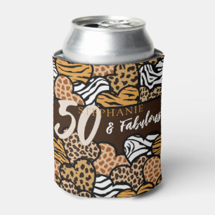 50 and Fabulous Stylish Brown Animal Print Hearts Can Cooler