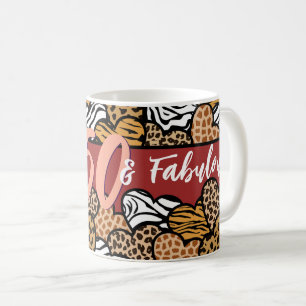 50 and Fabulous Stylish Red Animal Print Hearts Coffee Mug