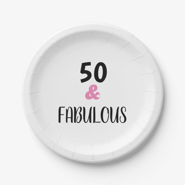 50 And Fabulous Trendy Text Birthday Party Paper Plate (Front)