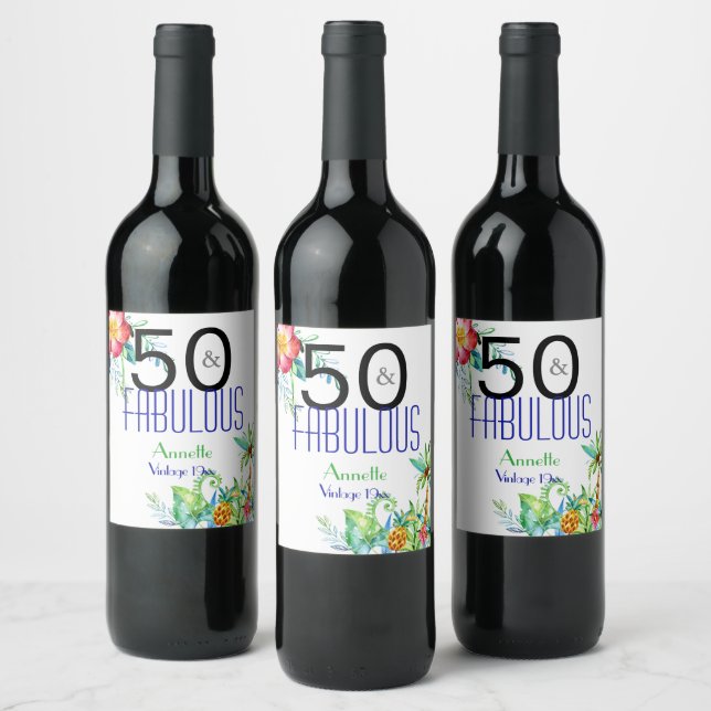 50 and Fabulous Tropical 50th Birthday Party Wine Label (Bottles)