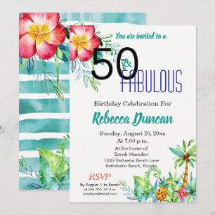 50 and Fabulous Tropical Floral Birthday Party Invitation