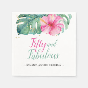 50 and Fabulous Tropical Theme Birthday Watercolor Napkin