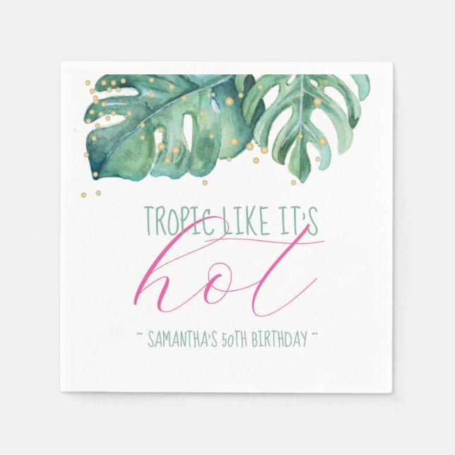 50 and Fabulous Tropical Theme Birthday Watercolor Napkin (Front)