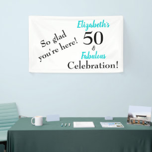 50 and Fabulous Turquoise Birthday Party Banner