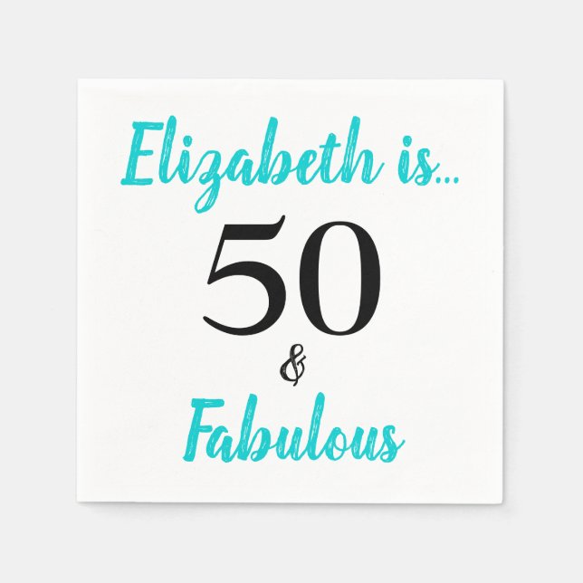 50 and Fabulous Turquoise Birthday Party Napkins (Front)