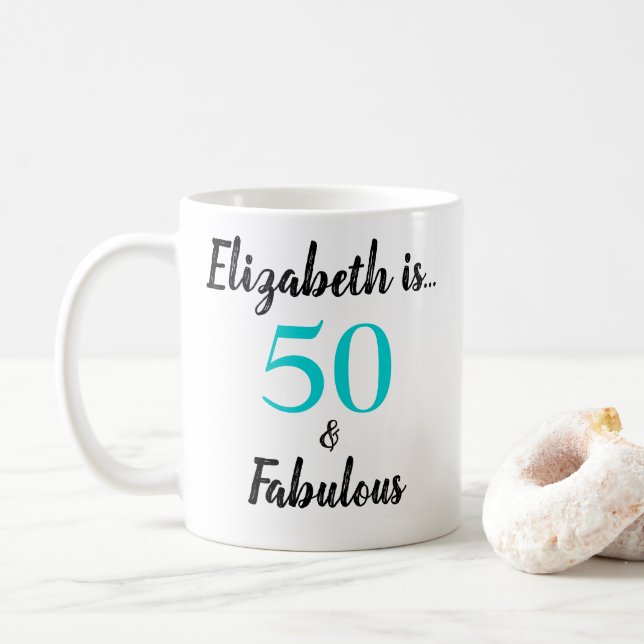 50 and Fabulous Turquoise Black Birthday Coffee Mug (With Donut)