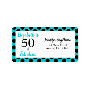 50 and Fabulous Turquoise Blue Birthday Party  Label