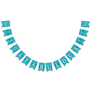 50 And Fabulous Turquoise White Dots Bunting Flags