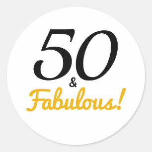 50 and Fabulous Typography 50th Birthday Classic Round Sticker