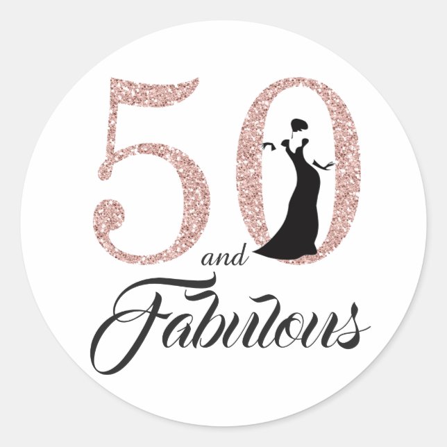 50 and Fabulous | Typography 50th Birthday Classic Round Sticker (Front)