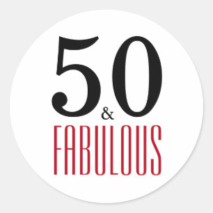 50 and Fabulous Typography 50th Birthday Classic Round Sticker